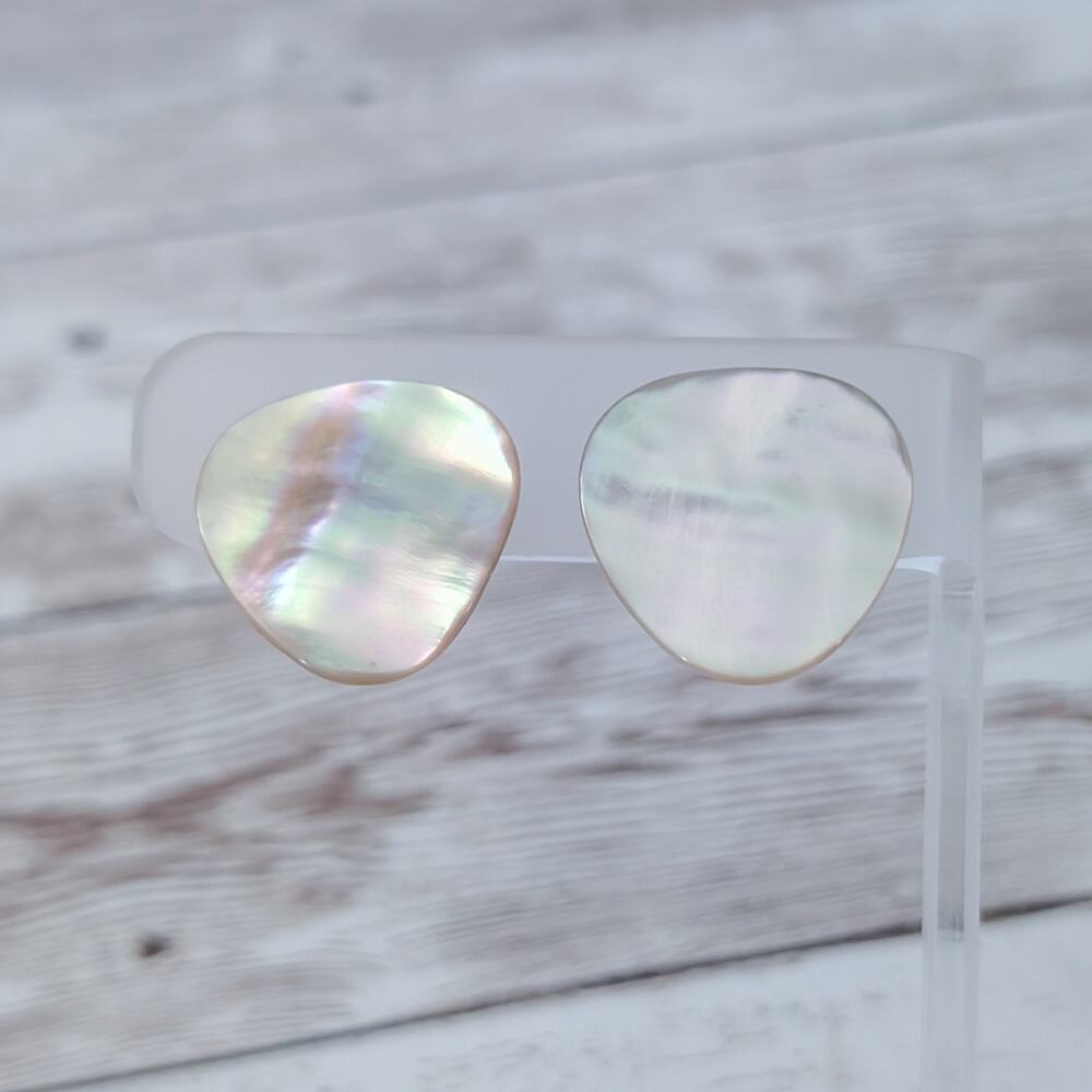 Vintage Clip On Earrings Mother of Pearl 7/8" Statement